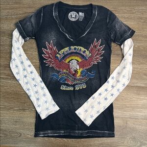 Affliction American Customs Eagle Graphic Layered Long Sleeve Tee – Small